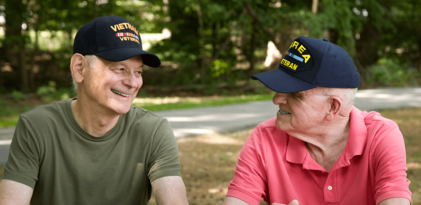a picture of two veterans talking